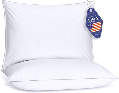 FluffCo Down Alternative Pillows King Size Set of 2 - King Bed Pillows for Sleeping - Made in USA - Cooling Surface and Machine Washable for Side, Back, and Stomach Sleepers