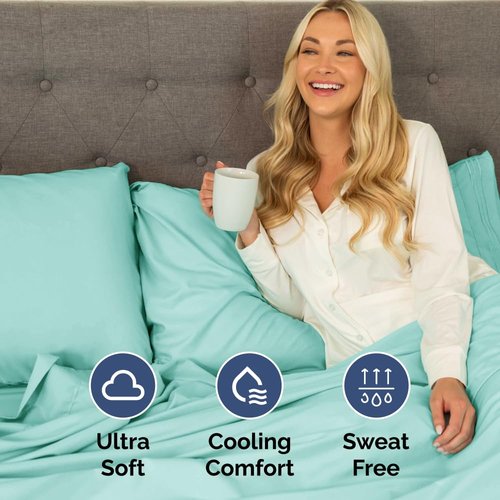 Full XL Bed Sheet - 4 Piece Full XL Bed Sheets Set - Soft, Breathable & Cooling - Hotel Luxury Bedding for Women, Men, Kids, Teens, Boys & Girls - Deep Pockets, Comfy, Fade & Wrinkle Free - Spa Blue