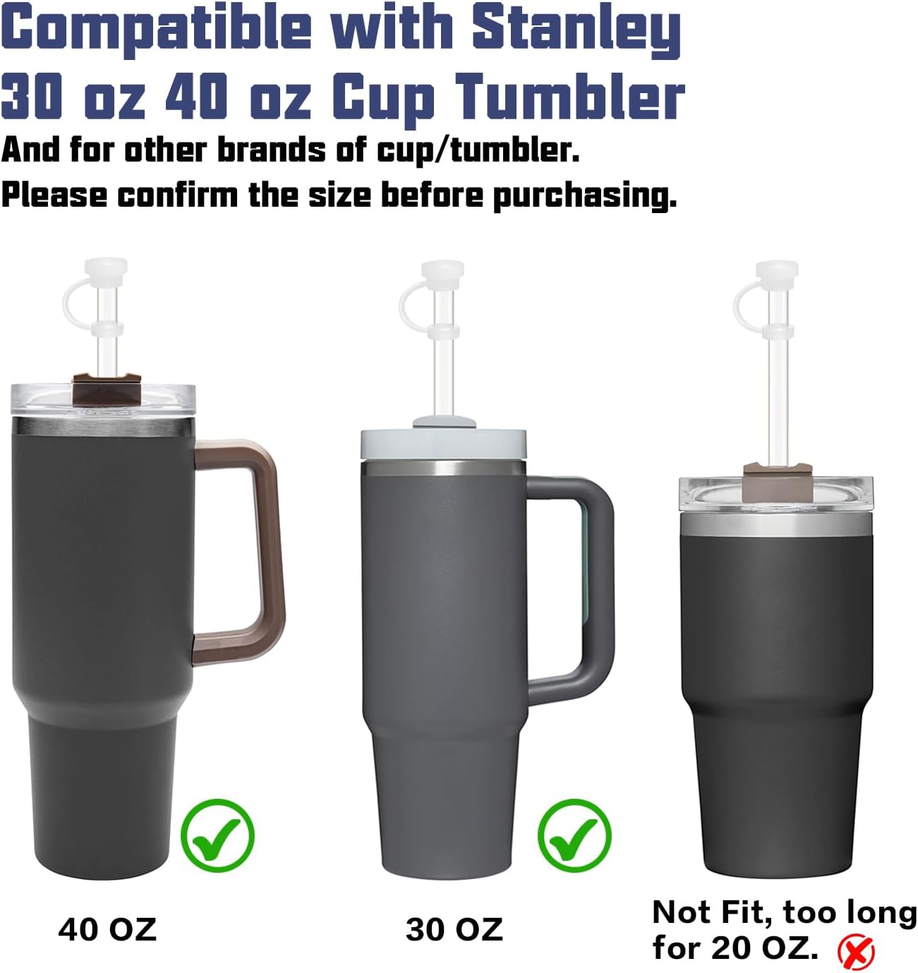 Stanley Replacement Straw Set - 6 Straws with Cleaning Brush & 4 Color Leak-Proof Plugs | Compatible with 40 oz & 30 oz Tumblers