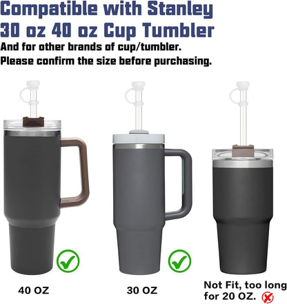 Stanley Replacement Straw Set - 6 Straws with Cleaning Brush & 4 Color Leak-Proof Plugs | Compatible with 40 oz & 30 oz Tumblers