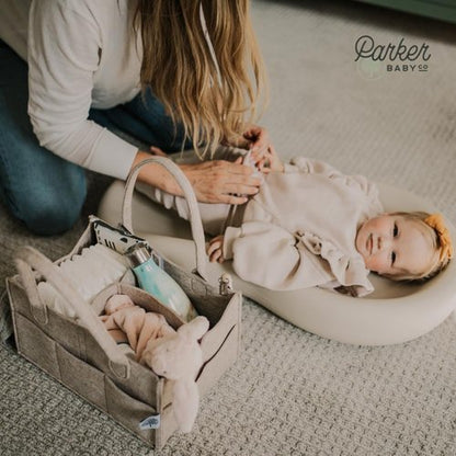 Parker Baby Diaper Caddy - Nursery Storage Bin and Car Organizer for Diapers and Baby Wipes - Oatmeal, Regular