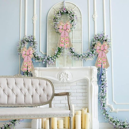 Hying Large Spring Flower Bow - Pink Natural Burlap Wreath Bow for Easter & Birthday Decor