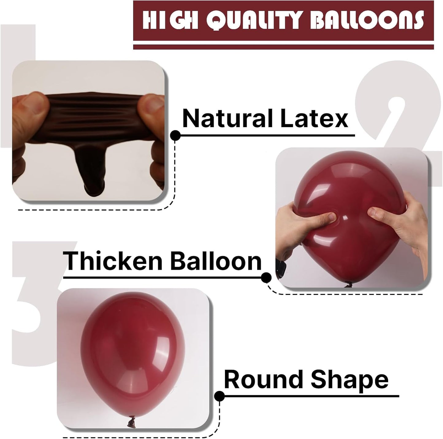 PartyWoo Burgundy Balloons - 100 Pcs in Various Sizes for Stunning Balloon Arch Decor | Dark Chestnut Red