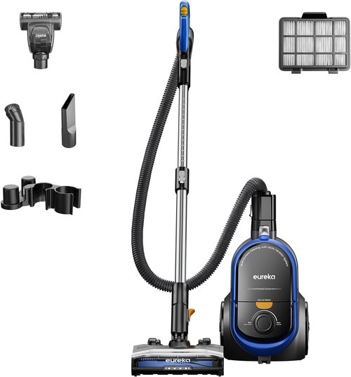 Eureka Bagless Canister Vacuum - 16KPA Suction, Washable HEPA Filter, Compact Design with 3 Tools