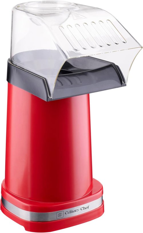 Culinary Chef PM102-RED Deluxe Hot Air Popcorn Popper - Healthy, Oil-Free, Red Design