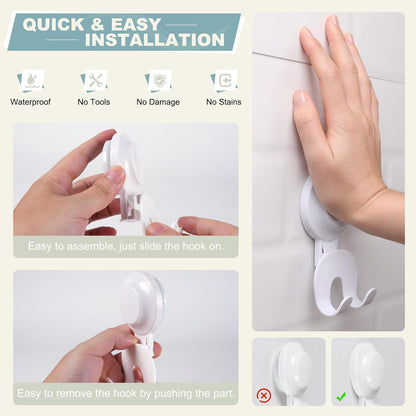 VIS'V Suction Cup Razor Holder - Removable & Reusable Shower Hooks for His and Hers | 2 Pcs, White