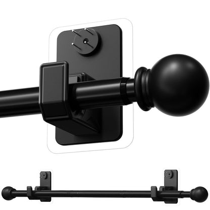 PeSenp No-Drill Curtain Rod with Adhesive & Pin-Nail Mount System - Renter Friendly & Minimal Wall Damage, 5/8" Diameter Black Adjustable Rod for Windows 28 to 48 Inch