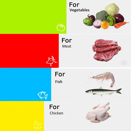 Skiennix Flexible Cutting Board Set - Easy-Grip Colorful Mats for Cooking | 4-Piece Plastic Sheets