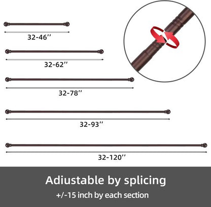 GXOACKJ Heavy Duty Metal Curtain Rod Set - 2 Pack Brown Rods for Windows 32 to 62 Inches