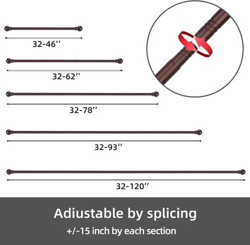 GXOACKJ Heavy-Duty Metal Curtain Rod Set - 2 Pack Brown, Adjustable 28 to 78 Inches with Brackets