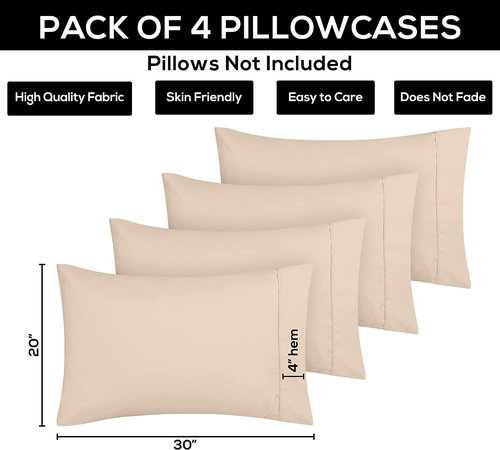 Utopia Bedding Standard Pillow Cases - 4 Pack - Envelope Closure - Soft Brushed Microfiber Fabric - Shrinkage and Fade Resistant Pillow Covers Standard Size 20 X 26 Inches (Standard, Beige)