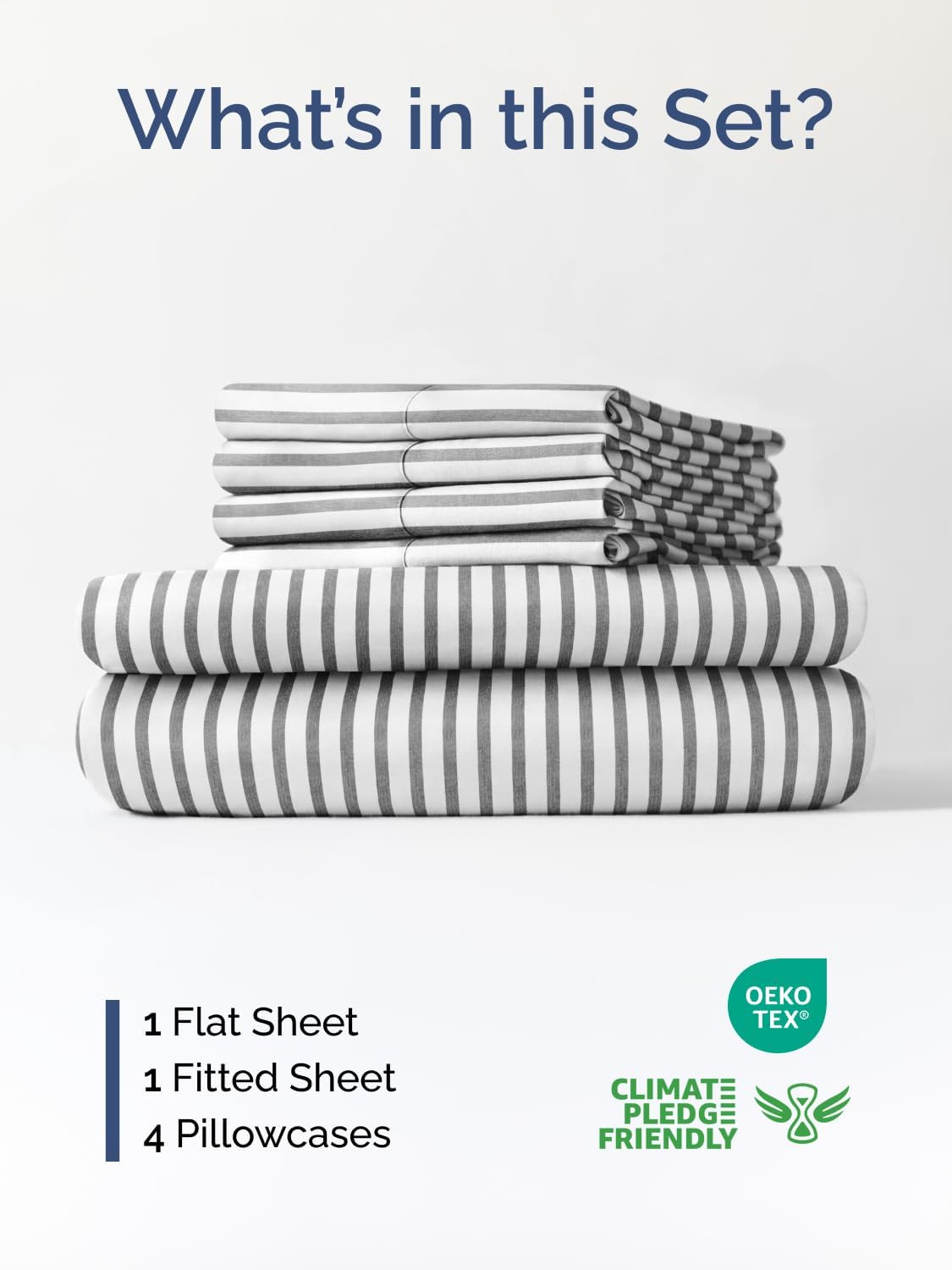 Skiennix Extra Deep Full Sheet Set - 6-Piece Breathable Cooling Bedding - Soft, Wrinkle-Free Grey Stripes
