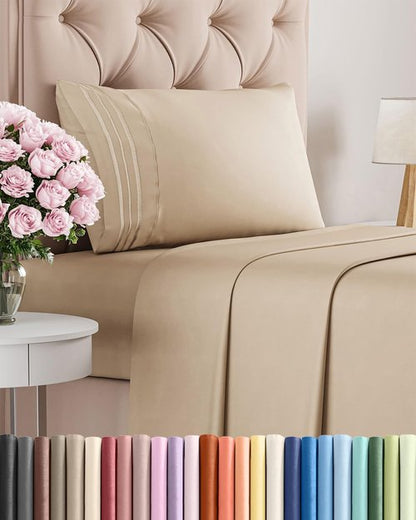 Hotel Luxury Twin Size 3-Piece Sheet Set - Comfy, Breathable & Cooling Bed Sheets - Ultra-Soft, Wrinkle-Free, Deep Pockets - Oeko-Tex Certified - Cream