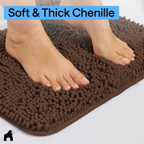 Gorilla Grip Plush Chenille Bath Rug Mat - Soft Microfiber for Oval Toilet Base | Machine Washable, Brown