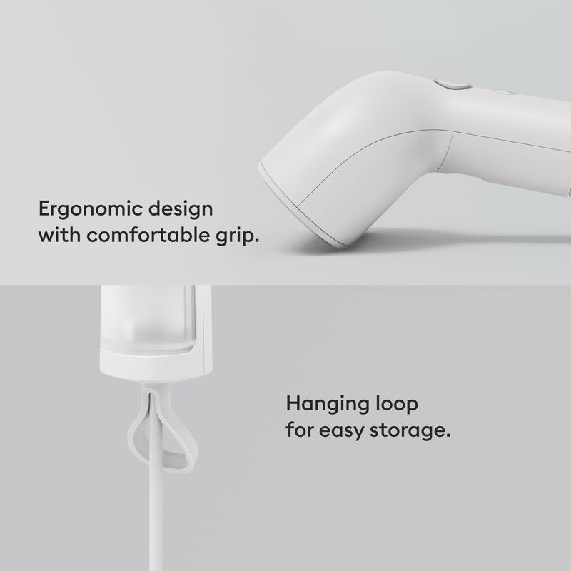 Steamery Handheld Clothes Steamer Cirrus Core, 1350W, Steam Output 0.74 oz/min, Heat up in 15 Seconds, Dry Steam Technology, Hanging Loop, Visible Water Tank, Portable, Scandinavian Design (White)
