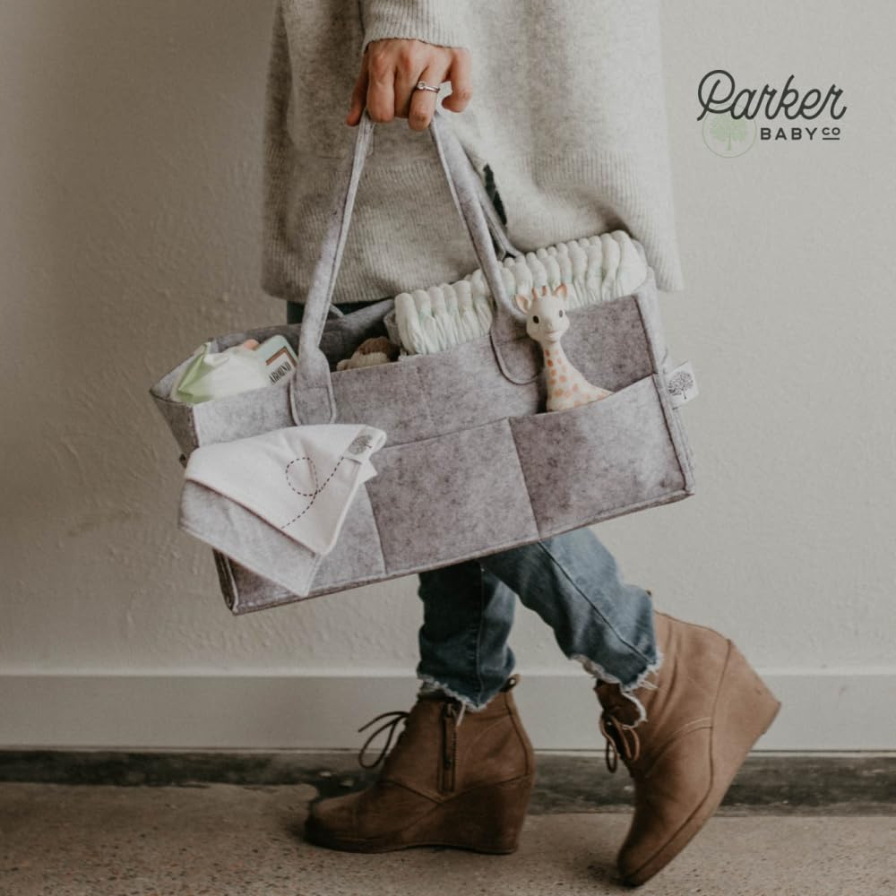 Parker Baby Diaper Caddy - Versatile Nursery Storage Bin & Car Organizer for Diapers - Gray