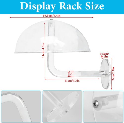 LUTTY Wall-Mounted Clear Acrylic Hat Display Stand - 2 Pcs Domed Holder for Baseball Caps & Wigs