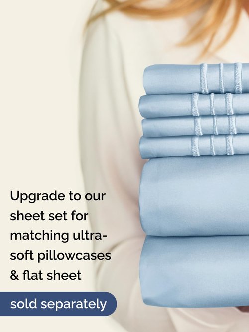 Extra Deep Split King Fitted Sheet - Hotel Luxury Single Fitted Sheet Only - Easily Fits 18 inch to 24 inch Mattress - Ultra Soft, Wrinkle Free with Extra Deep Pockets - Breathable & Comfy - Sky Blue