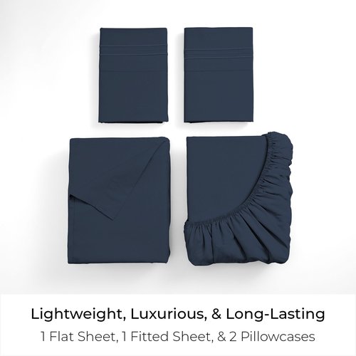 Mellanni King Sheets Set - 4 PC Iconic Collection Bedding - Hotel Luxury, Extra Soft, Cooling Bed Sheets - Wrinkle, Fade, Stain Resistant (King, Navy Blue)