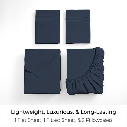 Mellanni Full Sheets Set - 4 PC Iconic Collection Bedding - Hotel Luxury, Extra Soft, Cooling Bed Sheets - Wrinkle, Fade, Stain Resistant (Full, Navy Blue)