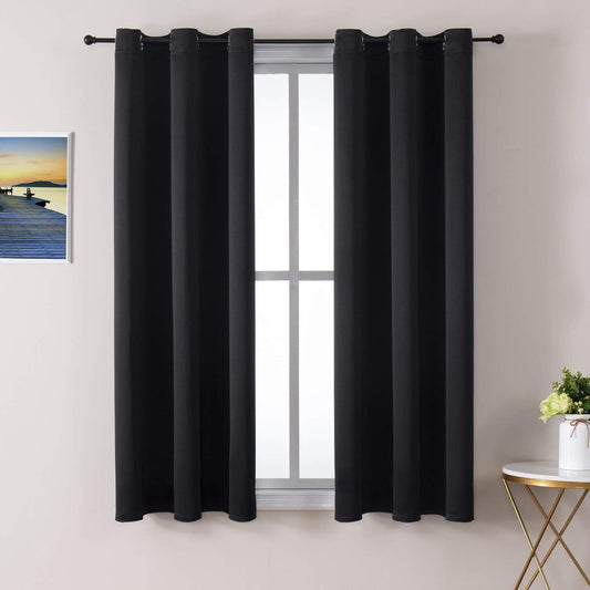 ChrisDowa Blackout Curtains - Thermal Insulated Room Darkening Panels for Bedroom & Living Room (Black, 38W x 45L)