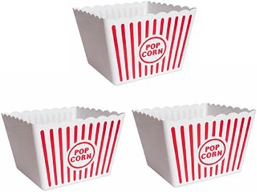 Novelty Place Classic Red & White Striped Popcorn Containers - Perfect for Movie Night, 9.25" Square x 5.9" Deep