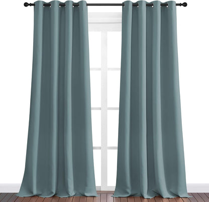 NICETOWN Modern Blackout Curtains - Noise Reducing Thermal Insulated Drapes, Greyish Blue, 2 Panels W55 x L102-Inch