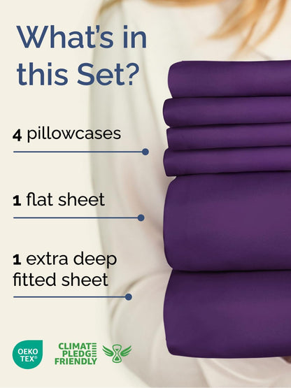 Skiennix Extra Deep Queen Sheet Set | 6-Piece Breathable Cooling Bedding - Soft, Wrinkle-Free Purple