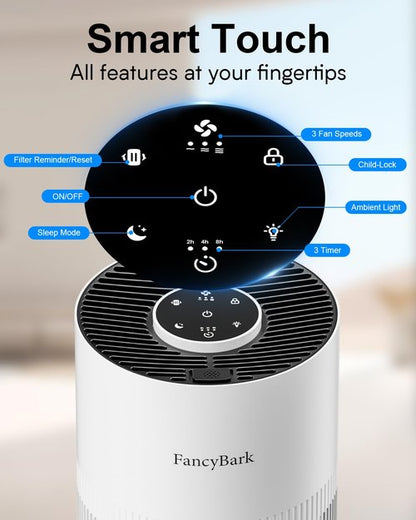 FancyBark Air Purifiers for Home Bedroom Up to 1250 Ft², H14 True HEPA Room Air Purifiers for Bedroom With Sleep Mode Light Mode & Aroma Function Air Cleaner Smoke Odor Dust Pollen Pet Dander (White)