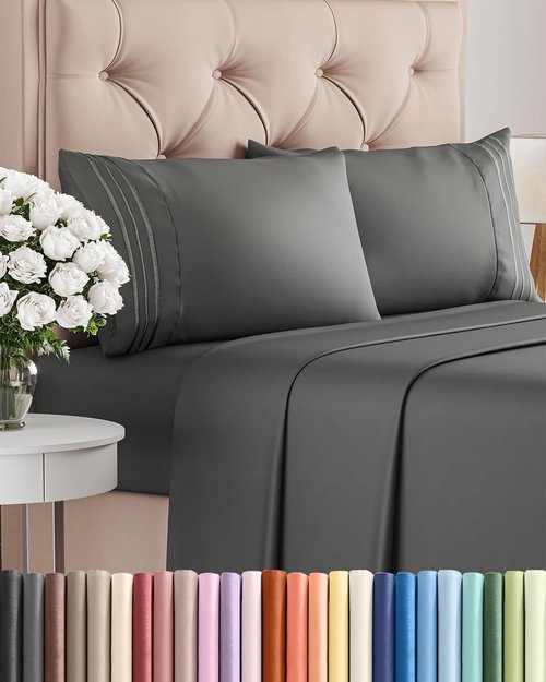 King Size 4 Piece Sheet Set | Ultra-Soft & Cooling Bed Sheets - Hotel Luxury Bedding - Deep Pockets - Charcoal