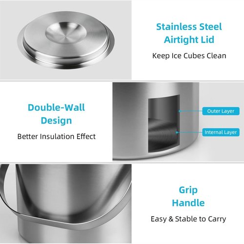 Chefbee 3L Double-Wall Stainless Steel Ice Bucket and 4 Pack Kitchen Sink Drain Strainer