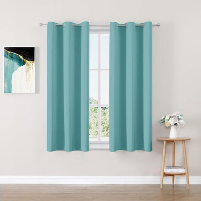 ChrisDowa Small Window Curtains - 40-Inch Grommet Thermal Insulated Room Darkening Panels (Aqua, 2-Pack)