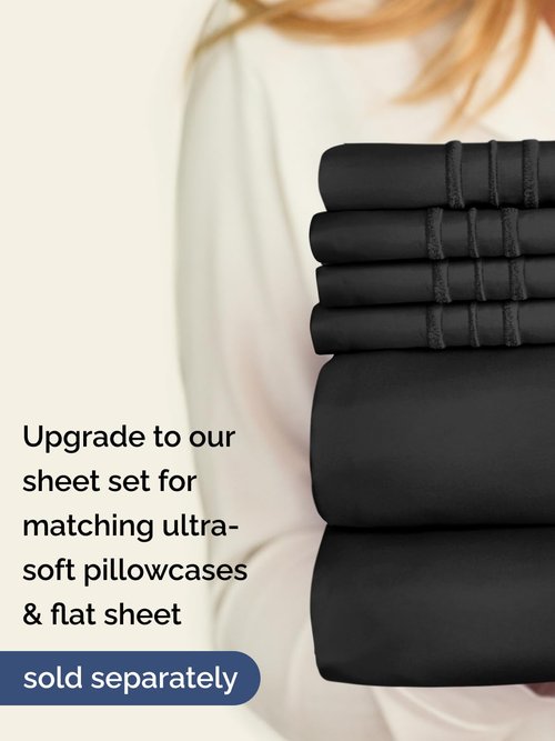 Extra Deep Cal King Fitted Sheet - Hotel Luxury Single Fitted Sheet Only - Easily Fits 18 inch to 24 inch Mattress - Ultra Soft, Wrinkle & Fade Free w/Extra Deep Pockets - Breathable & Comfy - Black