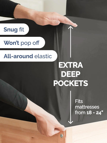 Skiennix Extra Deep Split King Sheet Set - 7 Piece Breathable Cooling Bedding - Soft, Wrinkle-Free Charcoal