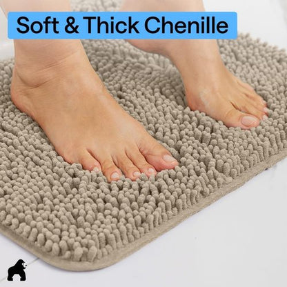 GORILLA GRIP Bath Rug Mat - Thick Absorbent Chenille | Quick Dry Microfiber, 36x24, Gray Beige
