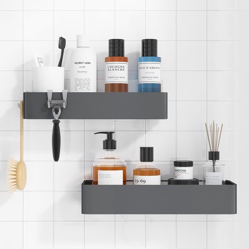 Kitsure Shower Caddy | 2-Pack Adhesive Organizer with Rustproof Metal Shelves - Large Grey Storage