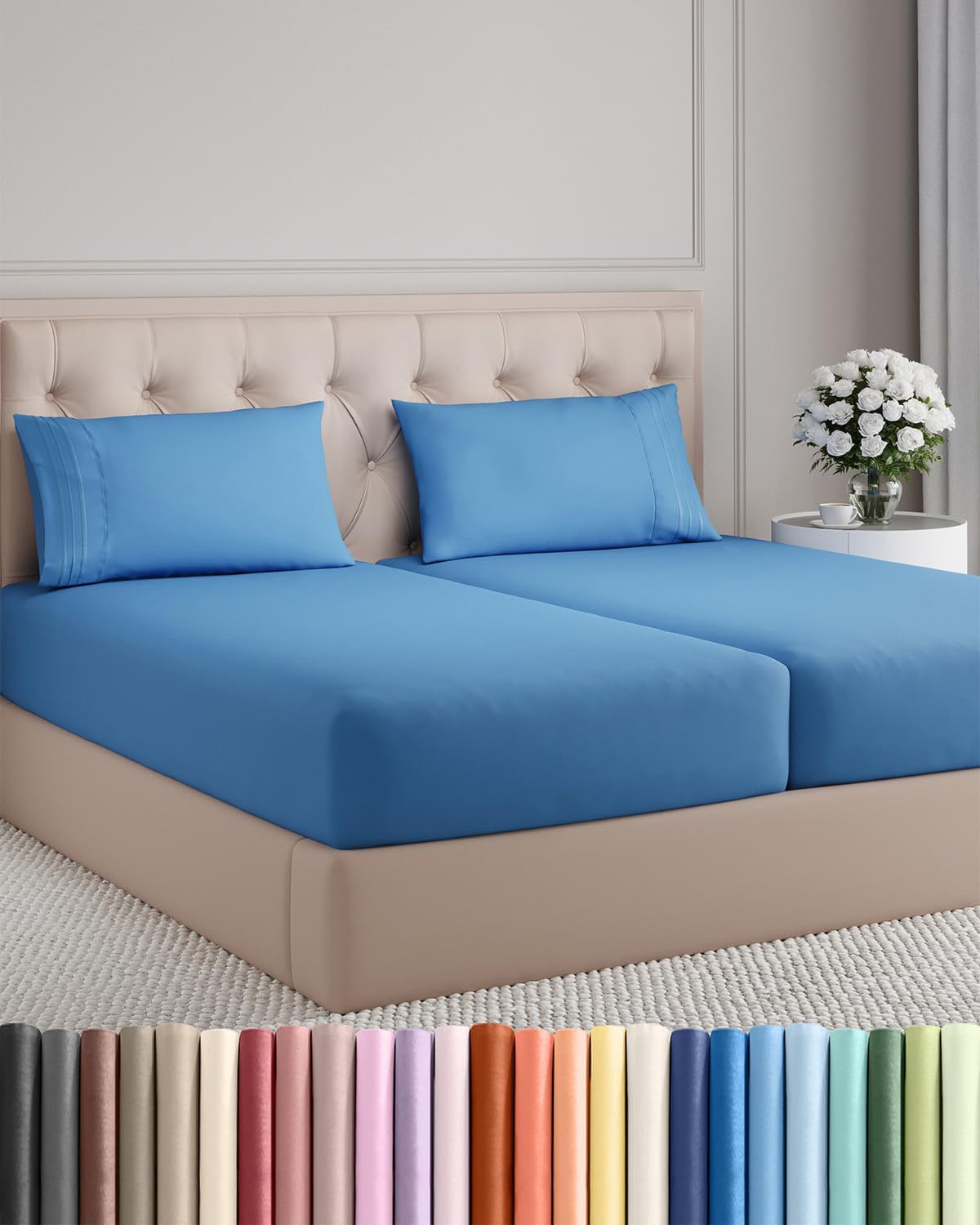 Royal Blue Split King Size 5-Piece Sheet Set | Comfy, Breathable & Cooling Hotel Luxury Bedding