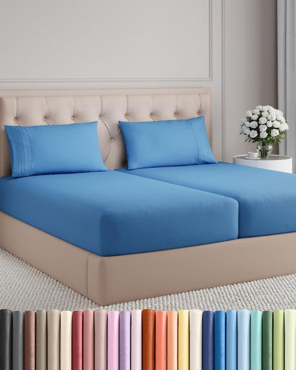 Royal Blue Split King Size 5-Piece Sheet Set | Comfy, Breathable & Cooling Hotel Luxury Bedding