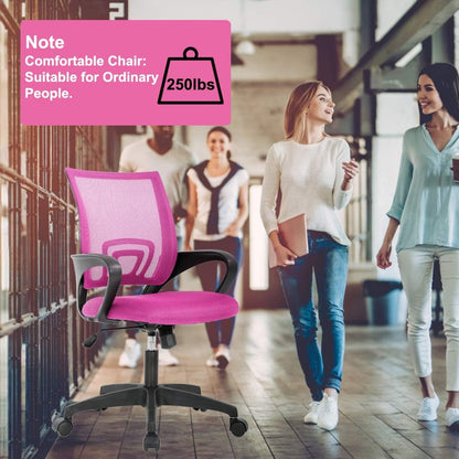 BestOffice Ergonomic Office Chair - Mid-Back Swivel Design with Breathable Backrest & Lumbar Support - Adjustable Height, Sponge Seat, Rolling Wheels - Pink - Pack of 2