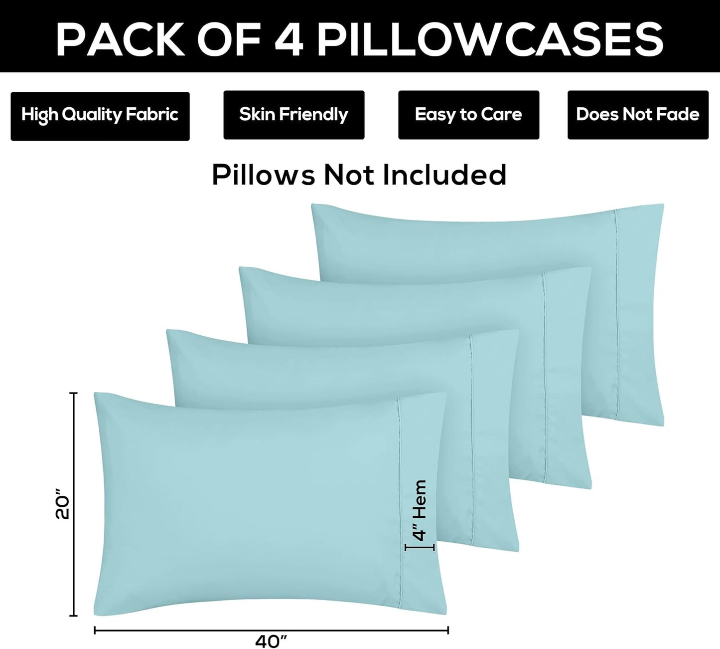 Utopia Bedding Standard Pillow Cases - 4 Pack - Soft Brushed Microfiber | Spa Blue, 20 x 26 Inches