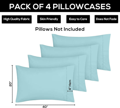 Utopia Bedding Standard Pillow Cases - Soft Brushed Microfiber - 4 Pack, Spa Blue - 20 X 26 Inches