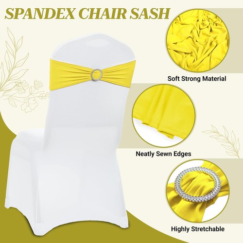 MDS Spandex Chair Sashes - Universal Fit Elastic Stretch Bands with Slider Bow | Pack of 250 - Yellow