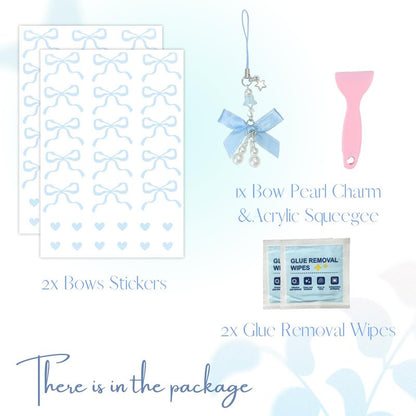 Romukuku Bows Stickers for Custom Owala Accessories, Heart Decals Transfer Stickers for Water Bottles, Bows Pearl Charms for Owala (Light Blue)