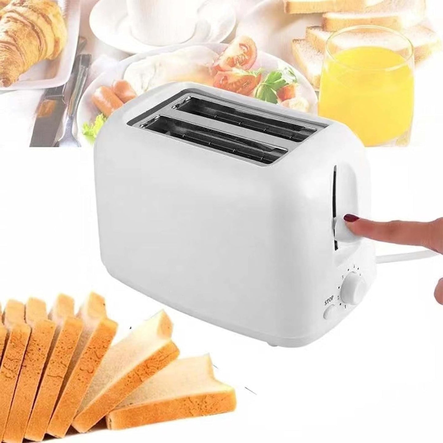 Skiennix Retro 2-Slice Toaster - Stainless Steel Design with 6 Functions & Removable Crumb Tray | White
