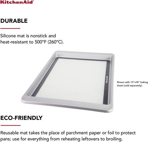 KitchenAid Silicone Baking Mat - Large 12x17-Inch Gray Design for Easy Baking