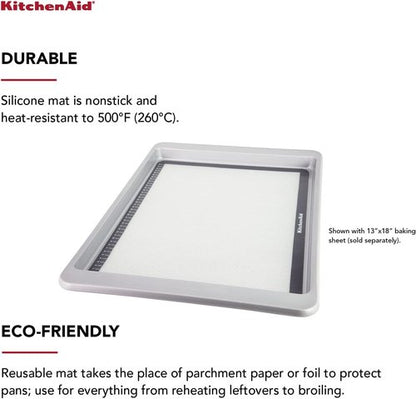 KitchenAid Silicone Baking Mat - Large 12x17-Inch, Durable & Non-Stick Gray Surface