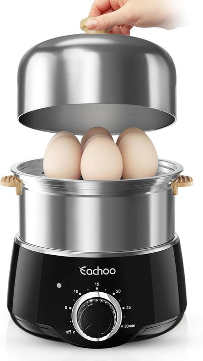 CACHOO 14-Egg Stainless Steel Hard Boiled Egg Cooker - Rapid Cooking with Timer & Auto Shut Off | Compact & Dishwasher Safe, Black