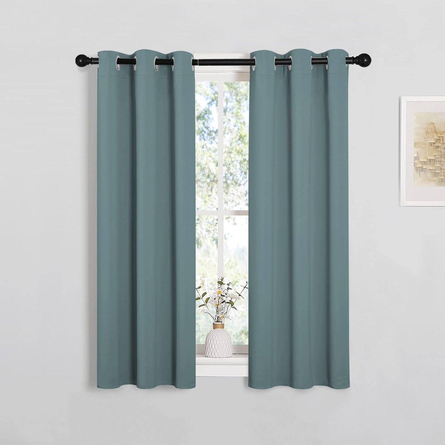 NICETOWN Modern Blackout Curtains - Noise Reducing Thermal Insulated Drapes, Greyish Blue, 2 Panels, W29 x L40-Inch