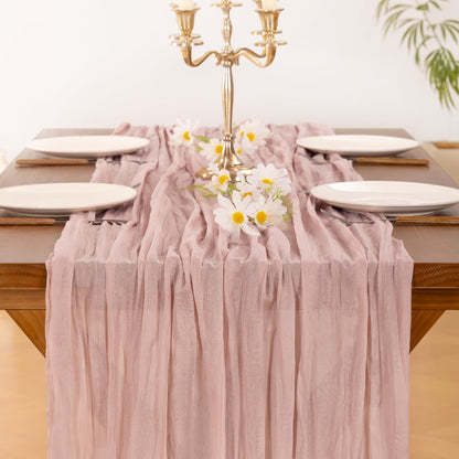 Socomi Pink Table Runner - 14FT Boho Rustic Cheesecloth for Spring Easter Wedding & Baby Shower Decor