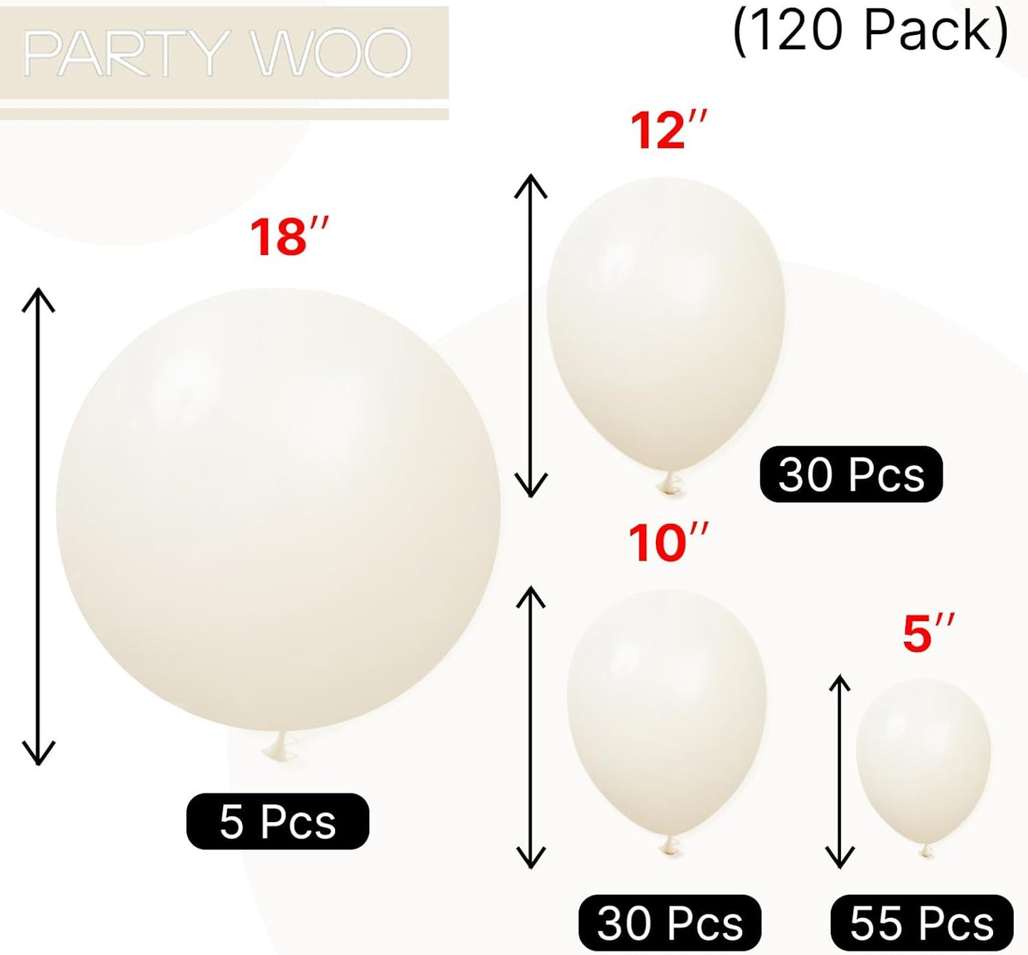 PartyWoo Beige Balloon Arch Kit - 120pcs in 5-18 Inch Sizes for Weddings, Graduations & Parties